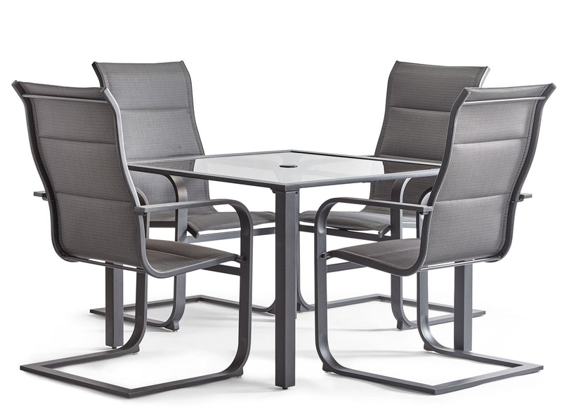 Minden Steel Outdoor Patio Dining Set with Glass Top Table, Grey, 5-pc C4790
