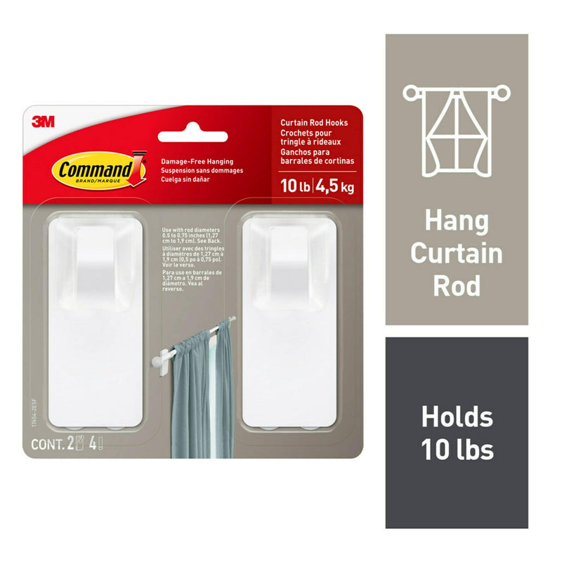 2-Piece 10-lb Matte White Damage Free Curtain Rod Hooks U1134
