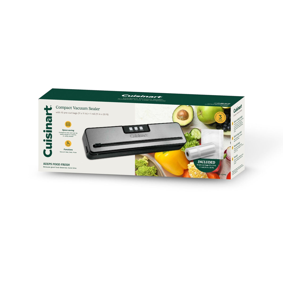 Slim Vacuum Sealer, with 10 Pre-Cut Bags & 1 Roll