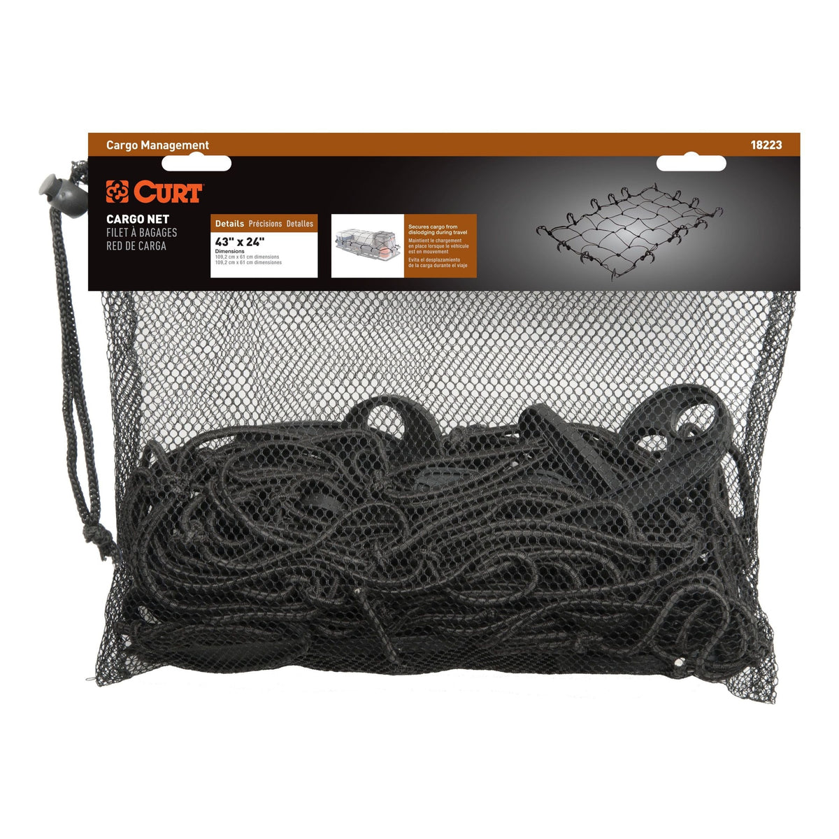 18223 Elastic Cargo Net with Hooks for Hitch Carrier, 43 x 24-in
