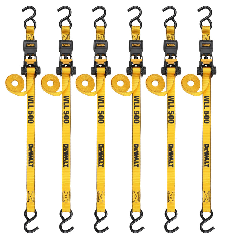 DXBC15006X 1,500-lb Ratchet Tie-Down, with Storage Bag, 1-in x 10-ft, 6-pk, Yellow X7265