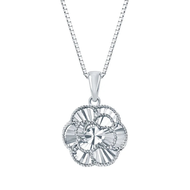 Diamond Cut Floral Pendant in White Gold I6299