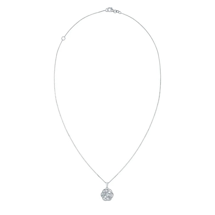 Diamond Cut Floral Pendant in White Gold