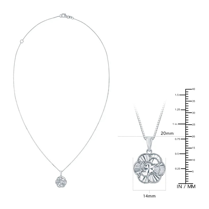 Diamond Cut Floral Pendant in White Gold