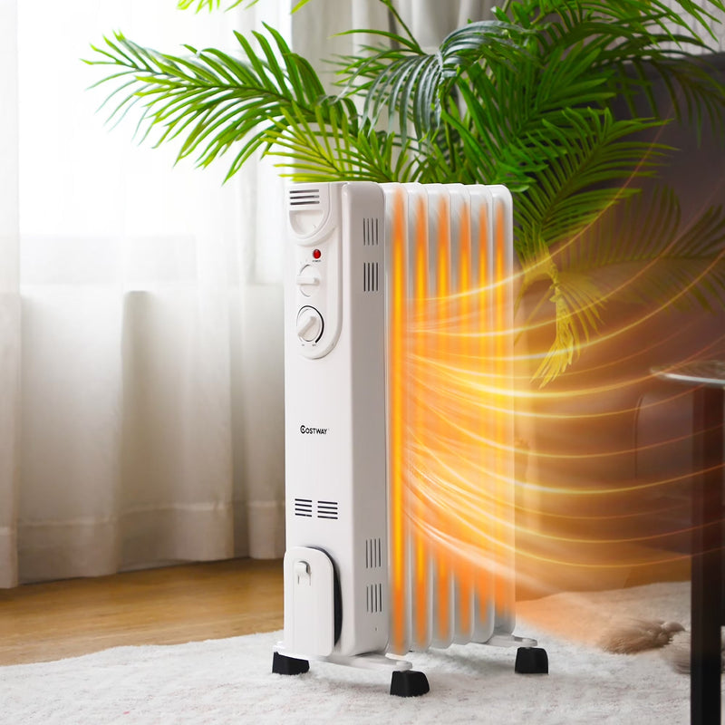 1500W Electric Oil Filled Radiator Space Heater 5-Fin Thermostat Room Radiant M5144