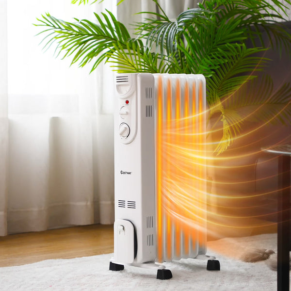1500W Electric Oil Filled Radiator Space Heater 5-Fin Thermostat Room Radiant K7612