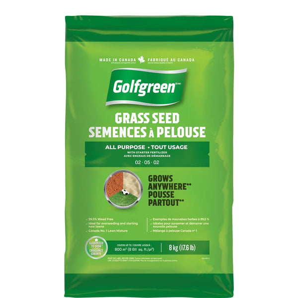 All Purpose Grass Seed with Starter Fertilizer, Weed-Free, 2-5-2, 8kg B2256
