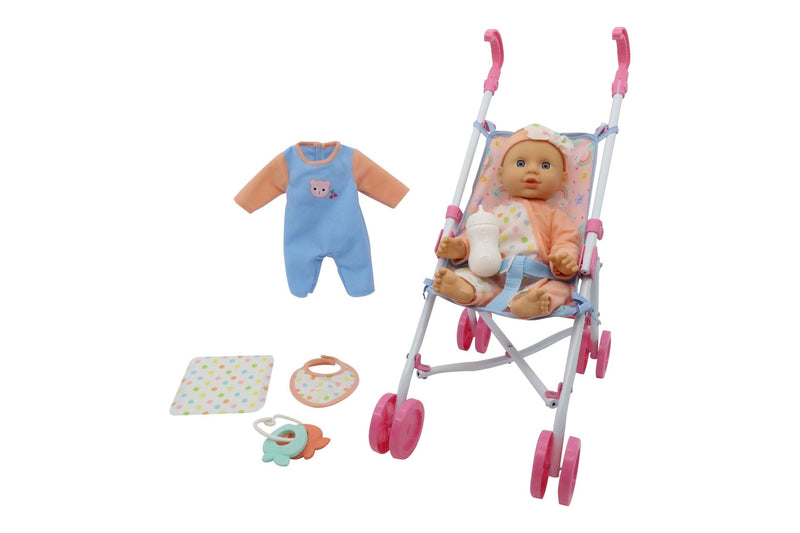 Kisses & Cuddles 12-in Baby Doll with Stroller and Accessories Set O3111