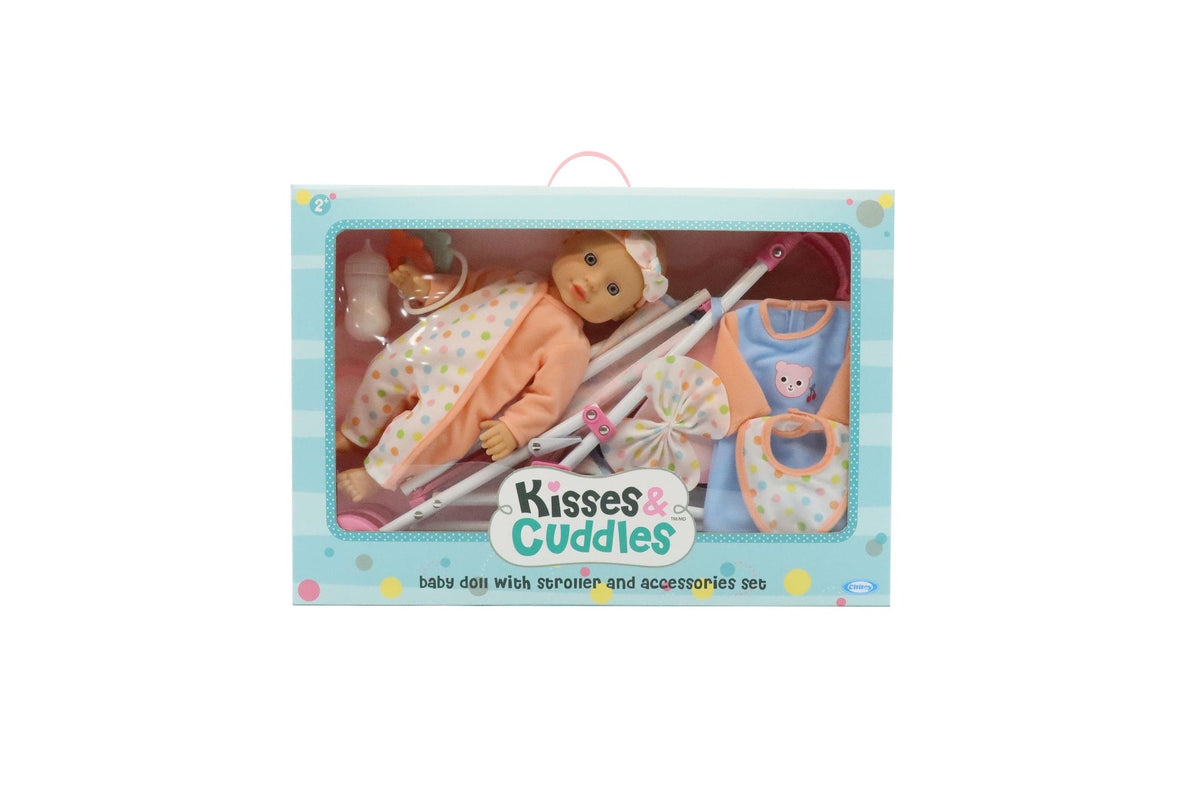 Kisses & Cuddles 12-in Baby Doll with Stroller and Accessories Set