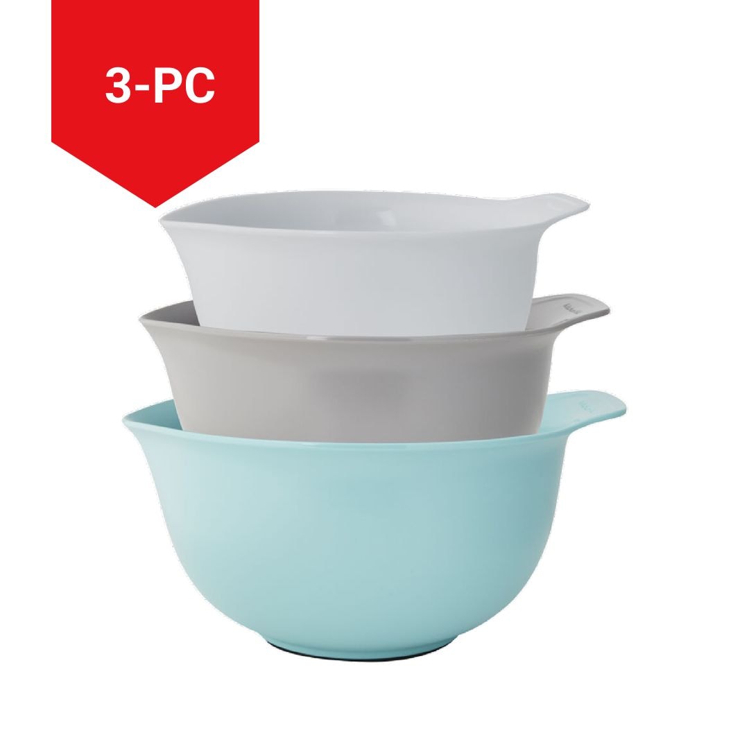 Plastic Mixing Bowl Set with Non-Slip Base, Assorted Sizes, 3-pc