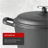 Pre-Seasoned Casserole Dish, Cast Iron, Black, 6-qt