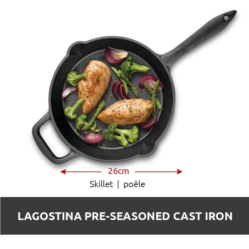 Pre-Seasoned Cast Iron Skillet, Oven & Broiler Safe, Black, 10-in