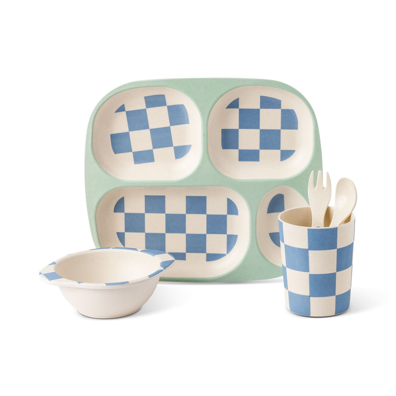 Kids' Bamboo Fiber Dinnerware Set, Blue Check, 5-pc P1682