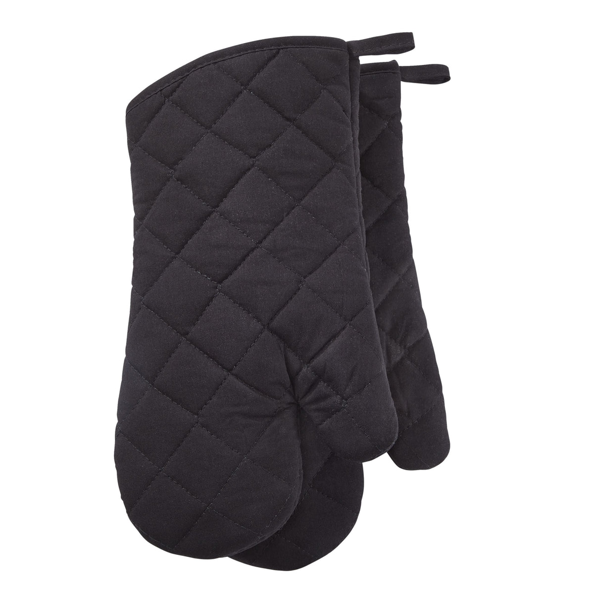 Cotton Oven Mitt Set, Black, with Hanging Loops, 2-pc, Machine Washable