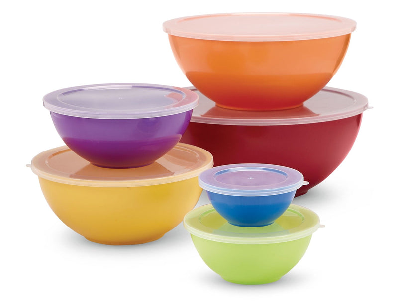 Plastic Mixing Bowl Set with Lids, Assorted Sizes, 6-pk E7535