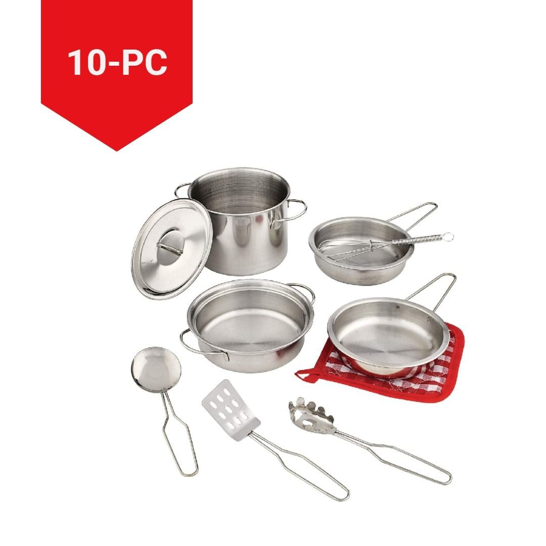 Toy Kitchen Stainless Steel Cookware Set For Kids, 10 pc, Ages 3+