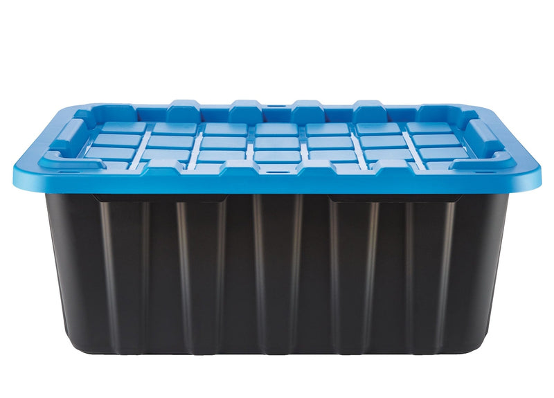 Heavy Duty Stackable Storage Box with Lid, 70-L, Black/Blue G7064