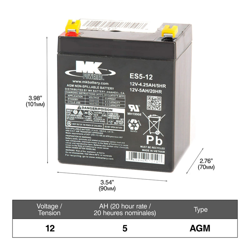 12-Volt 5 Ah SLA Battery, F2 Terminal K4464