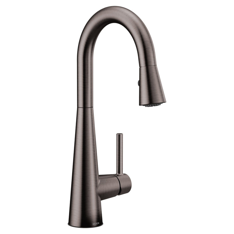 Sleek Single Handle High Arc Pull Down Kitchen Faucet, Black Stainless Steel M827