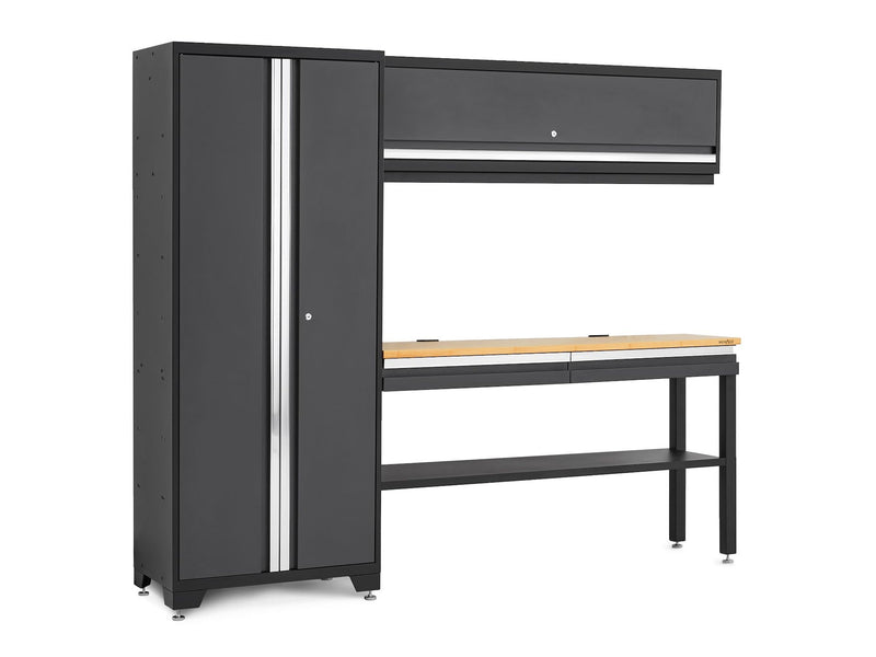 Bold 3.0 Series All-in-One Lockable Steel Garage Cabinetry Set with Bamboo Top, Grey, 90-in x 18-in x 72-in, 4-pc N652
