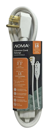 3-ft 3-in 16/3 Indoor Extension Cord with Right Angle Plug, 3 Grounded Outlets, White