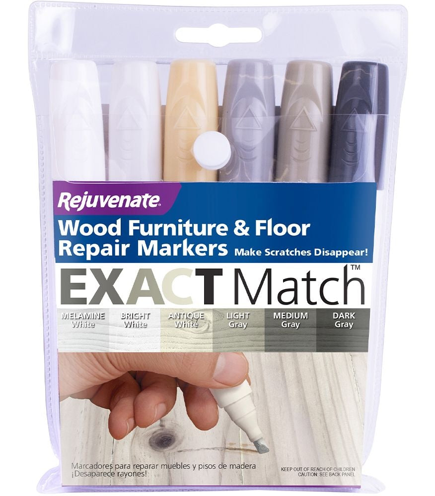 Exact Match Wood Furniture & Floor Repair Markers, White-Grey, 6 Shades