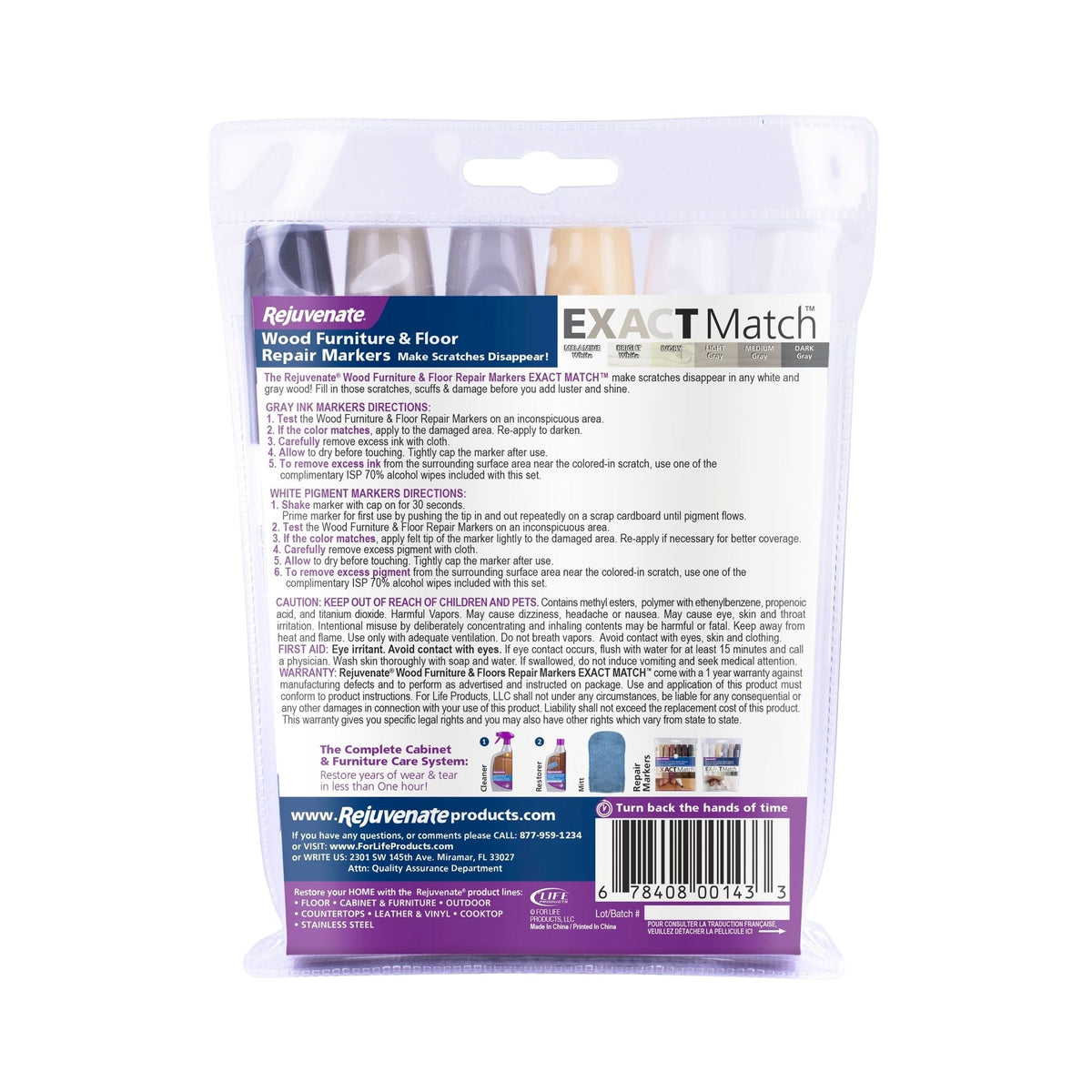Exact Match Wood Furniture & Floor Repair Markers, White-Grey, 6 Shades