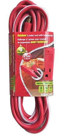14-ft 7-in 16/3 Outdoor Extension Cord with 3 Grounded Outlets, Red/White/Green H8194