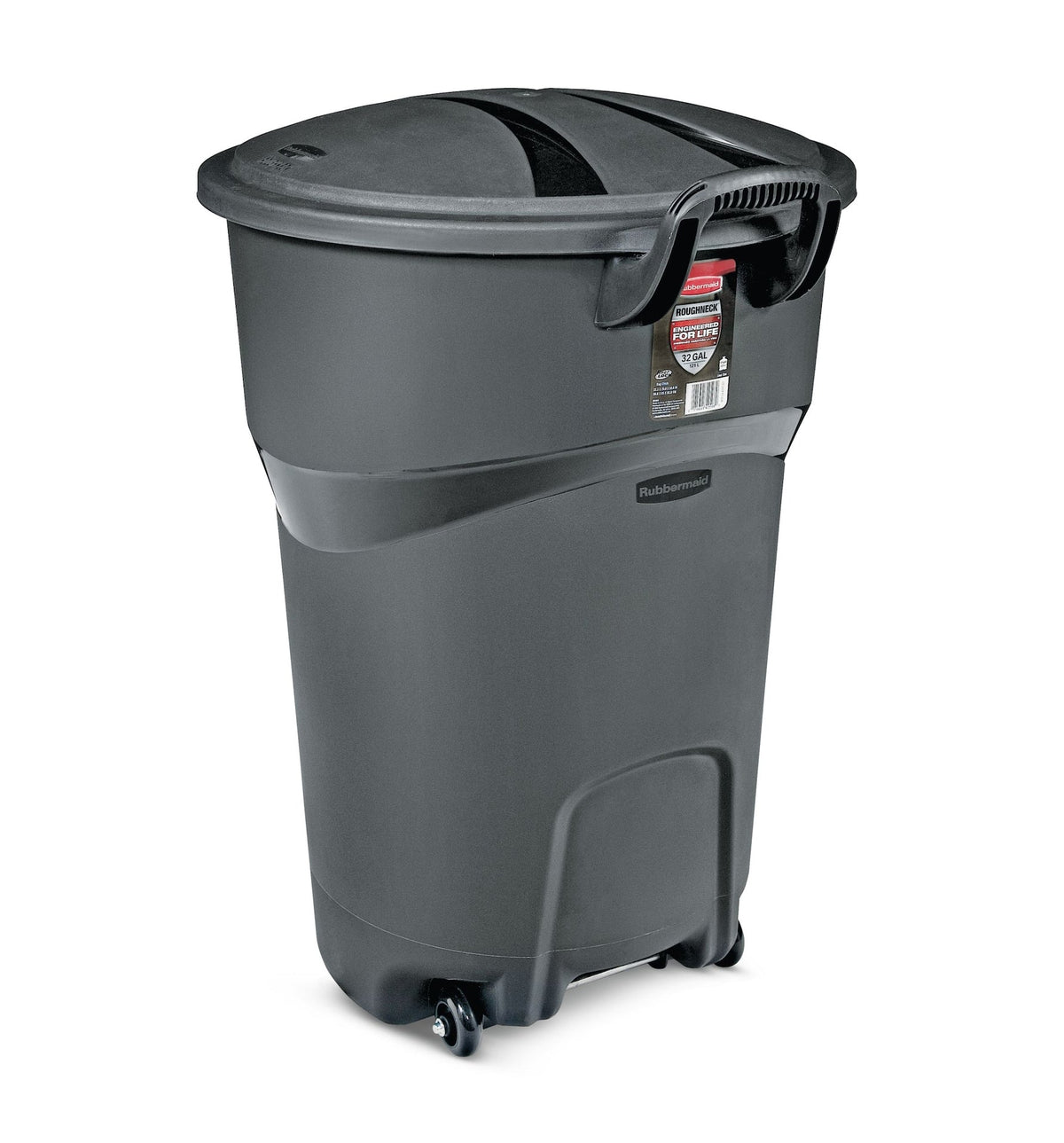 Plastic Circular Wheeled Garbage Can with Handle, Black, 121-L