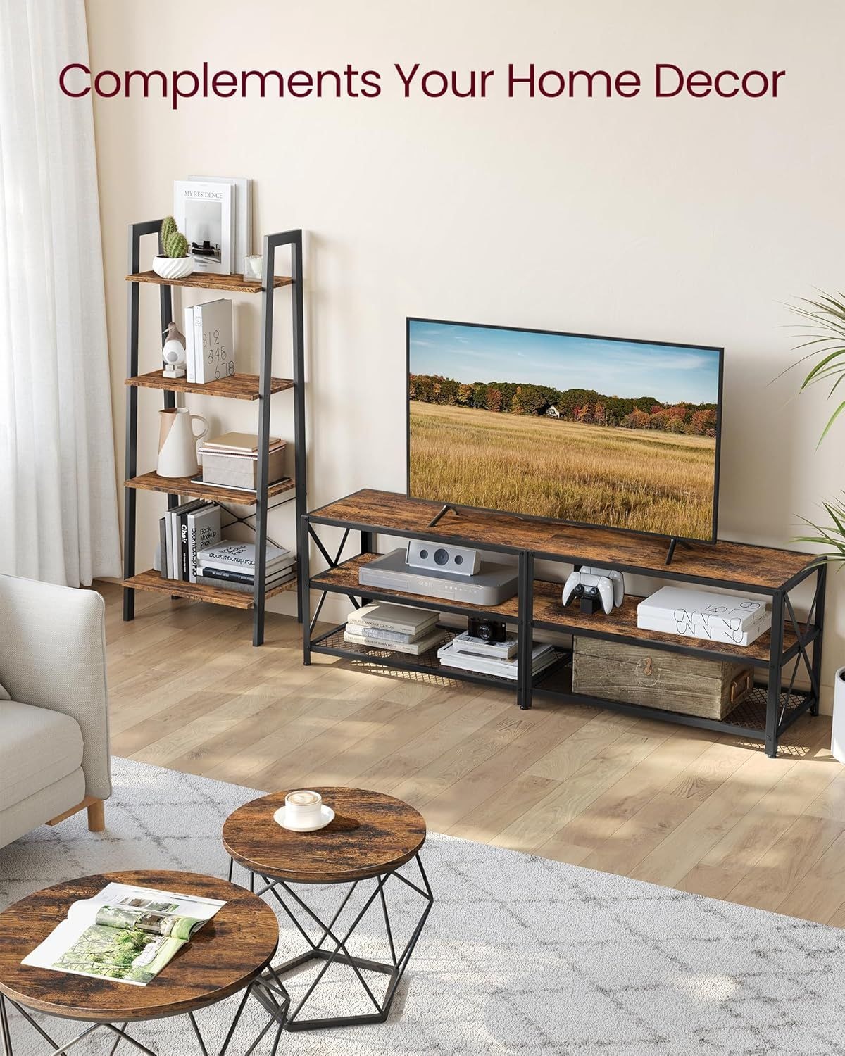 Home 70-in 3-Tier Industrial Rustic Brown TV Stand