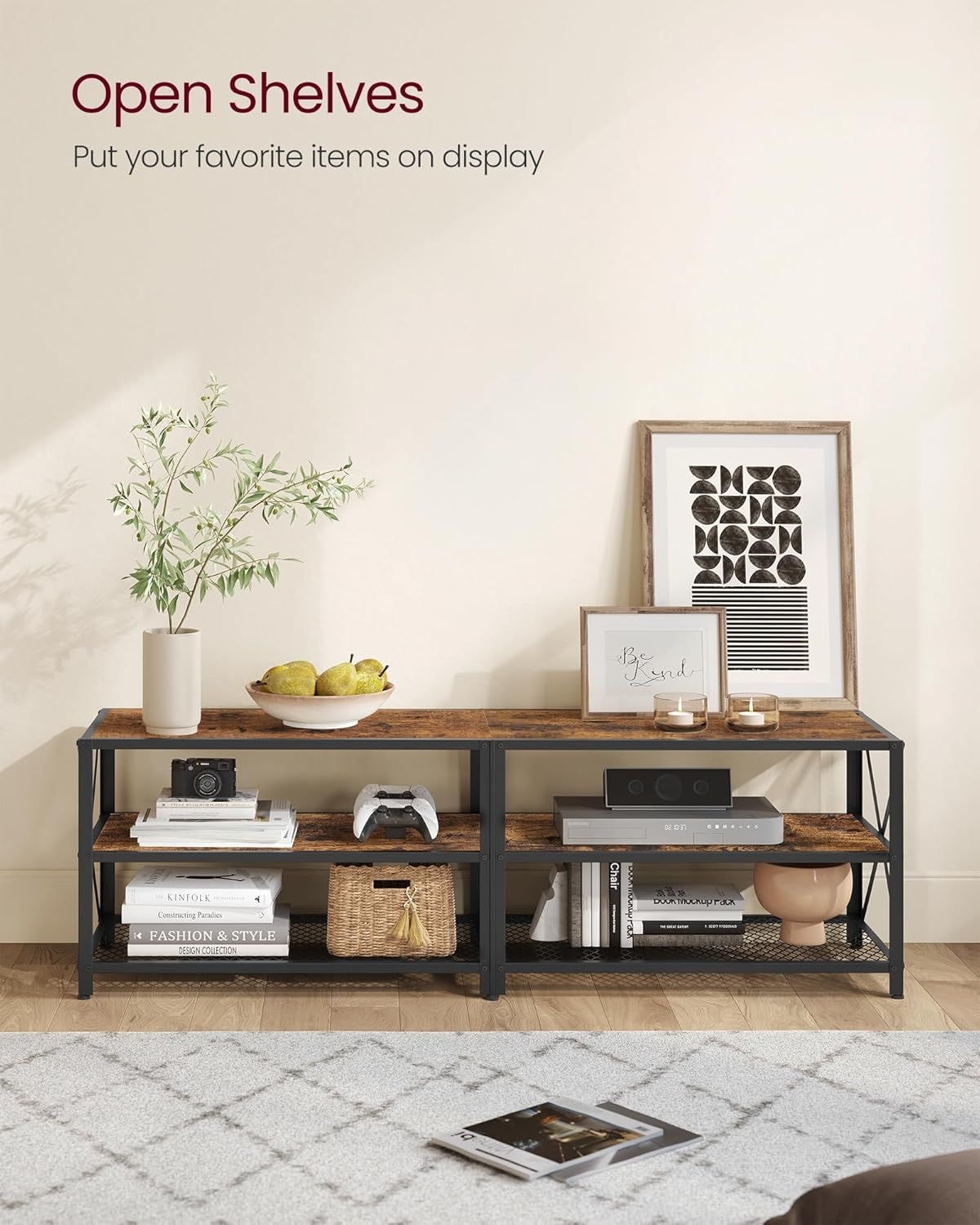 Home 70-in 3-Tier Industrial Rustic Brown TV Stand