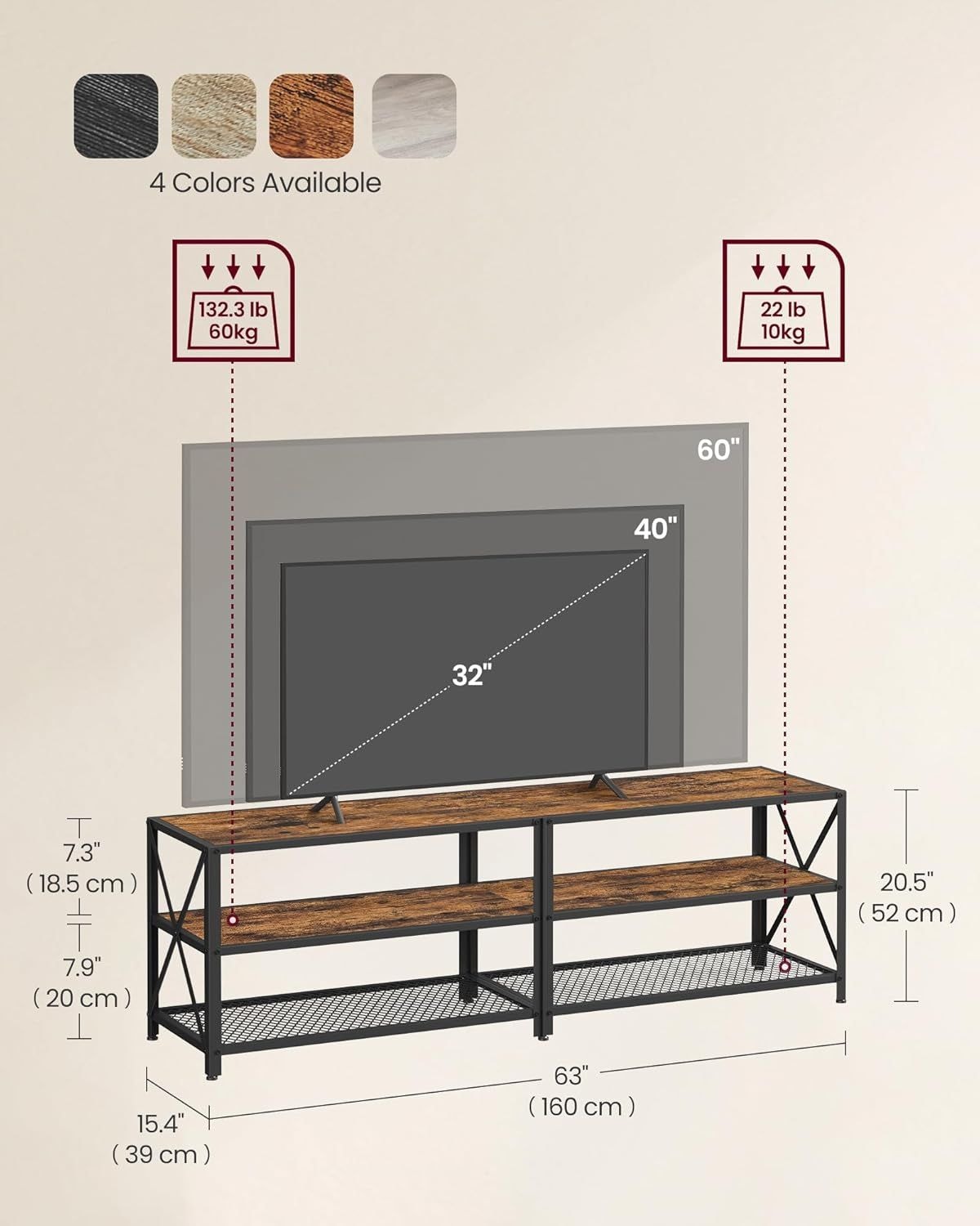 Home 70-in 3-Tier Industrial Rustic Brown TV Stand