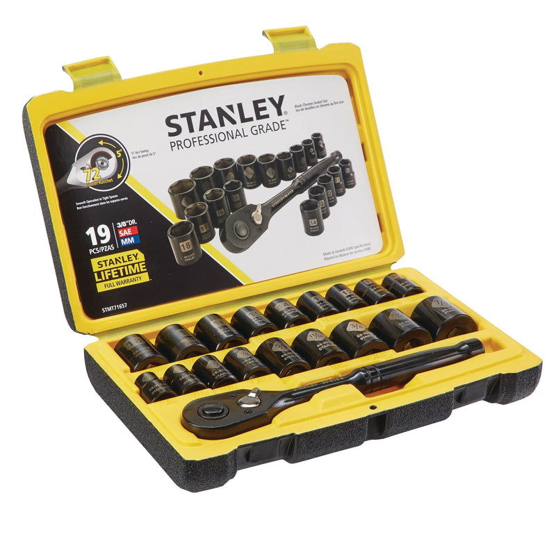 Professional Grade Black Chrome Socket Set, 19-pc, SAE/Metric A5389