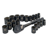 Professional Grade Black Chrome Socket Set, 19-pc, SAE/Metric