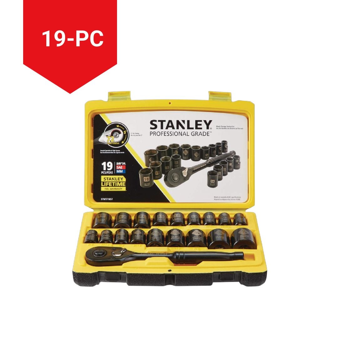 Professional Grade Black Chrome Socket Set, 19-pc, SAE/Metric