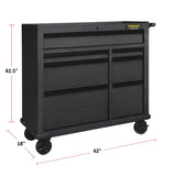Rolling Tool Storage Cabinet with 7 Drawers, Power Bar with USB, Black, 42-in