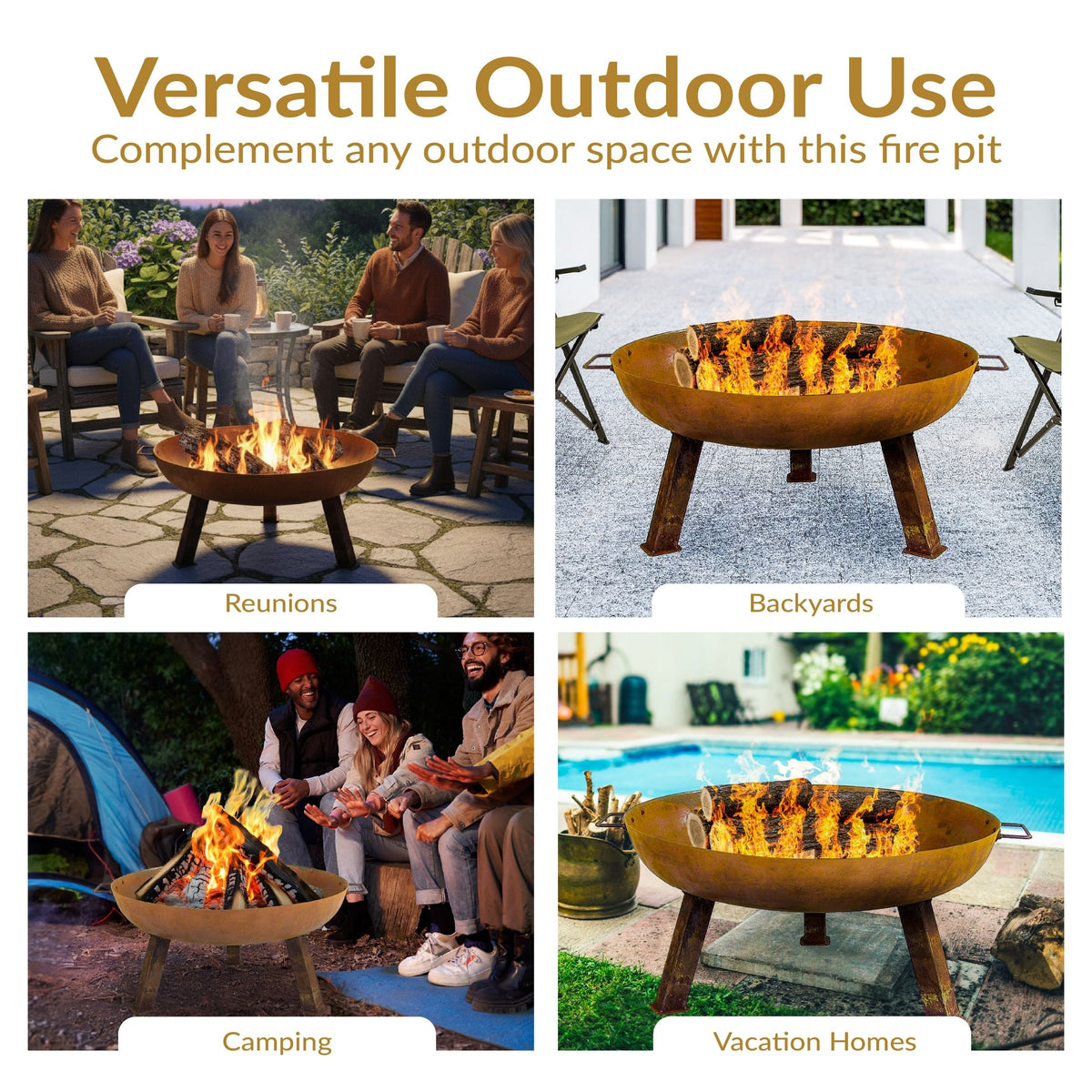 Decor Rustic Cast Iron Fire Bowl, 30-in