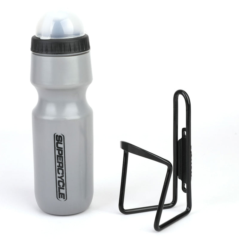 Wide Mouth Self-Sealing Bike Water Bottle withCage/Holder, BPA Free, Silver, 21-oz Q928