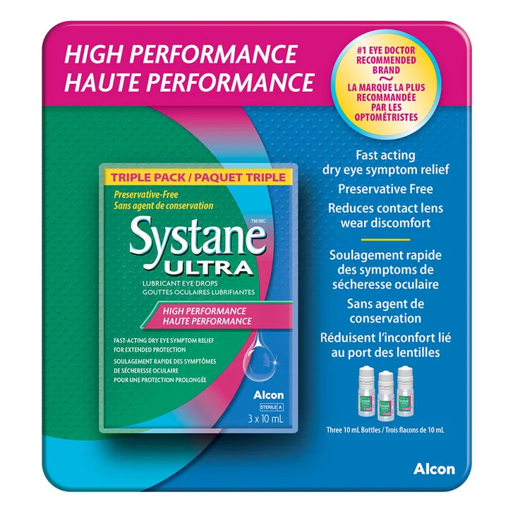 Systane Ultra Lubricant Eye Drops, Preservative Free, 3 x 10 mL Bottles I2573