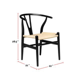 Wishbone Wood Dining Chair with Woven Seat, Black