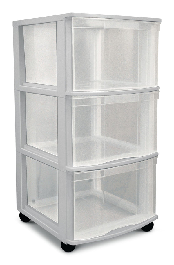 Clear Grey Frame 3-Drawer Storage Tower/Cart with Wheels, 26-in K1209