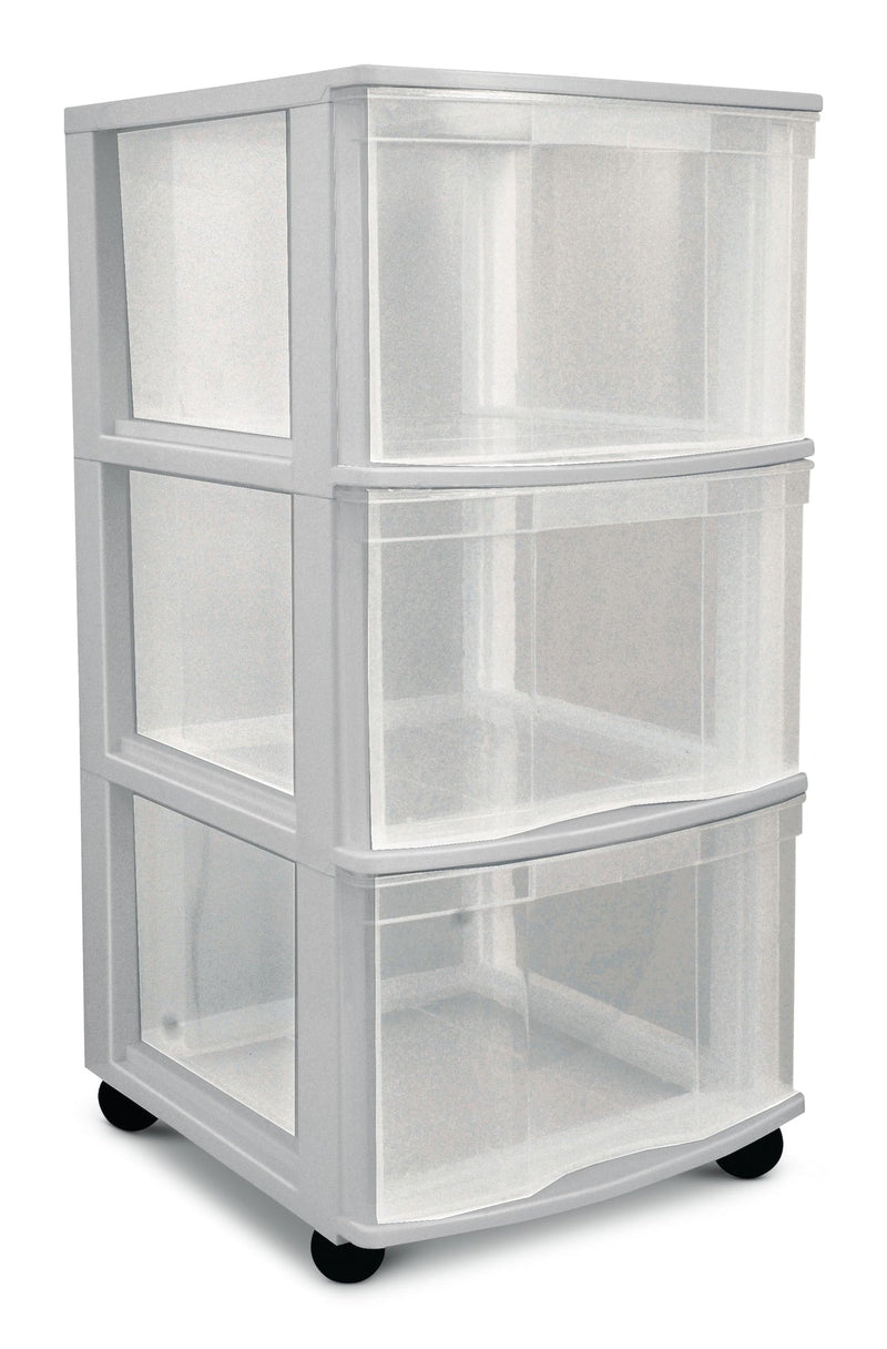 Clear Grey Frame 3-Drawer Storage Tower/Cart with Wheels, 26-in Z71