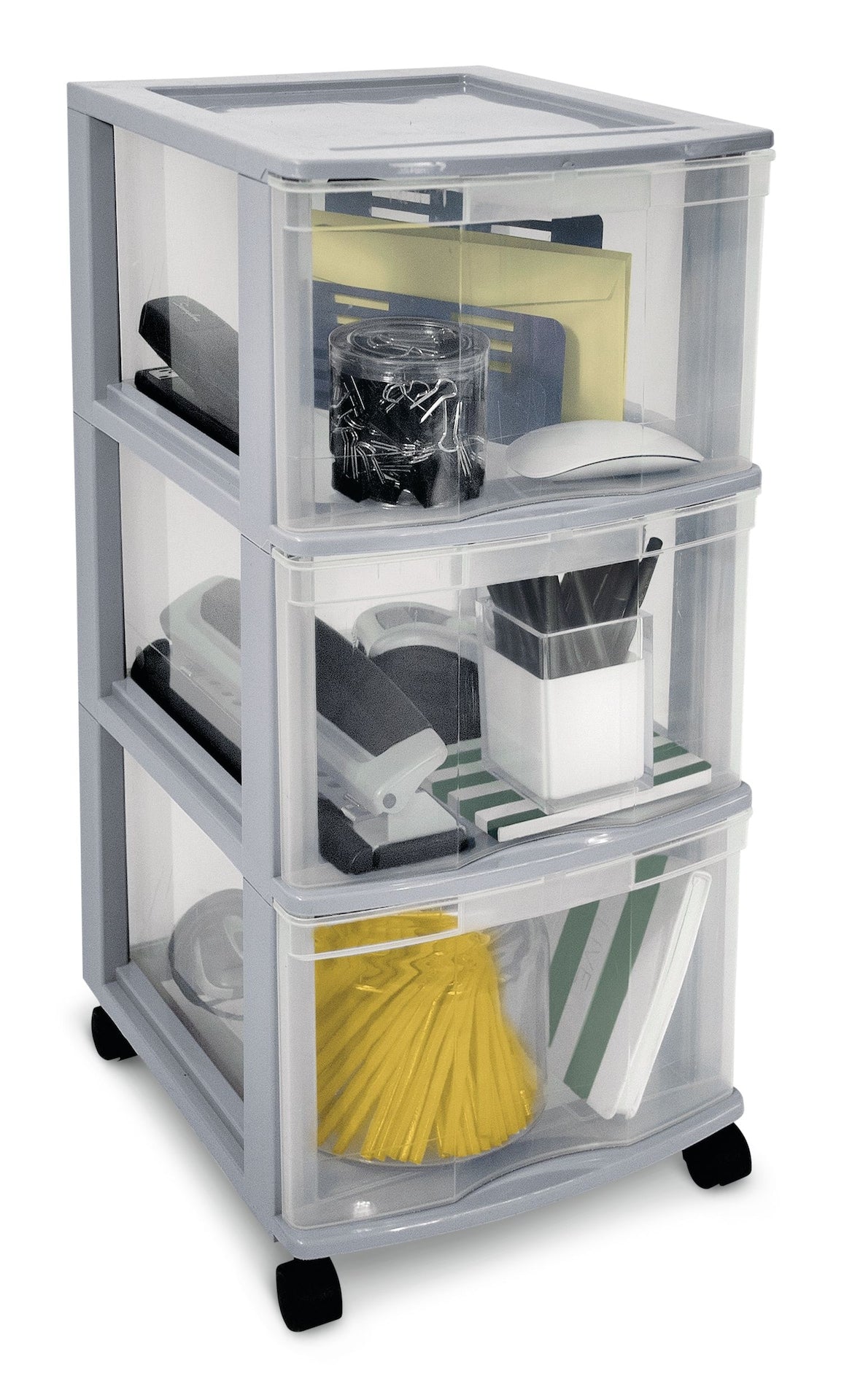 Clear Grey Frame 3-Drawer Storage Tower/Cart with Wheels, 26-in