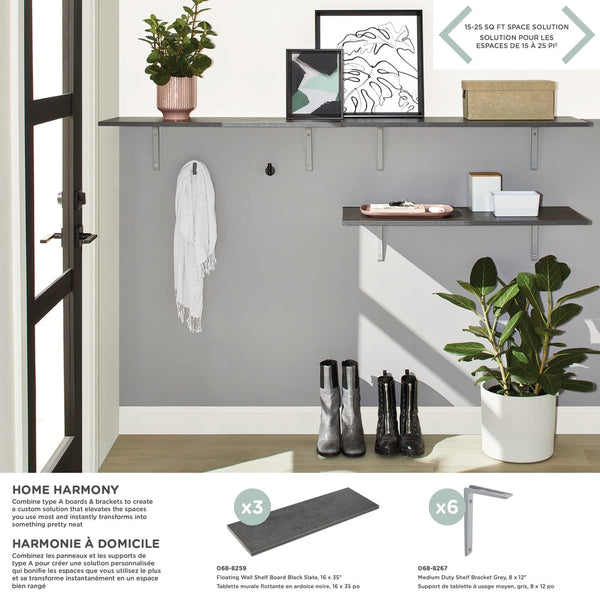 Floating Wall Shelf Board, Black Slate, 16 x 35-in A6354