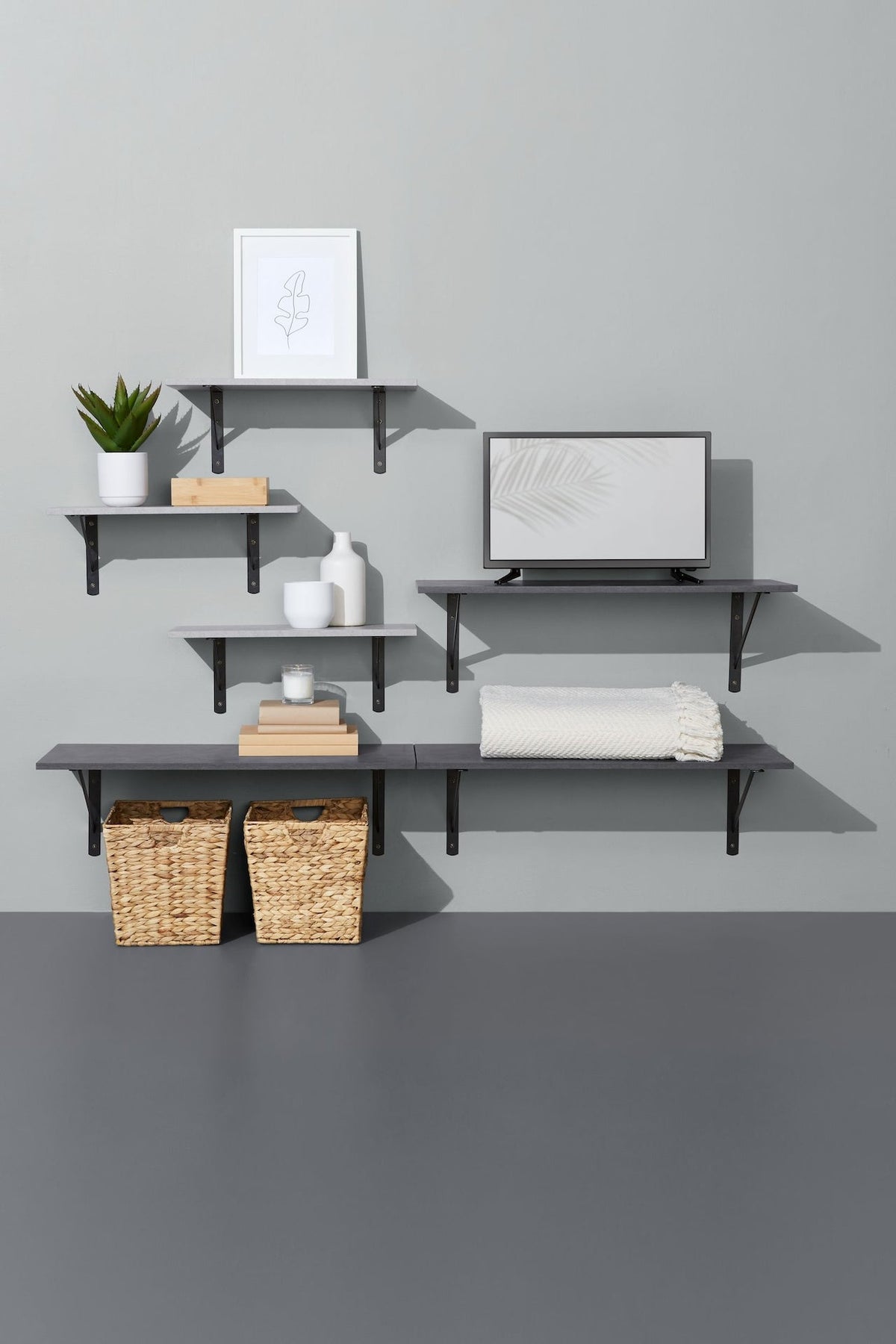 Floating Wall Shelf Board, Black Slate, 16 x 35-in