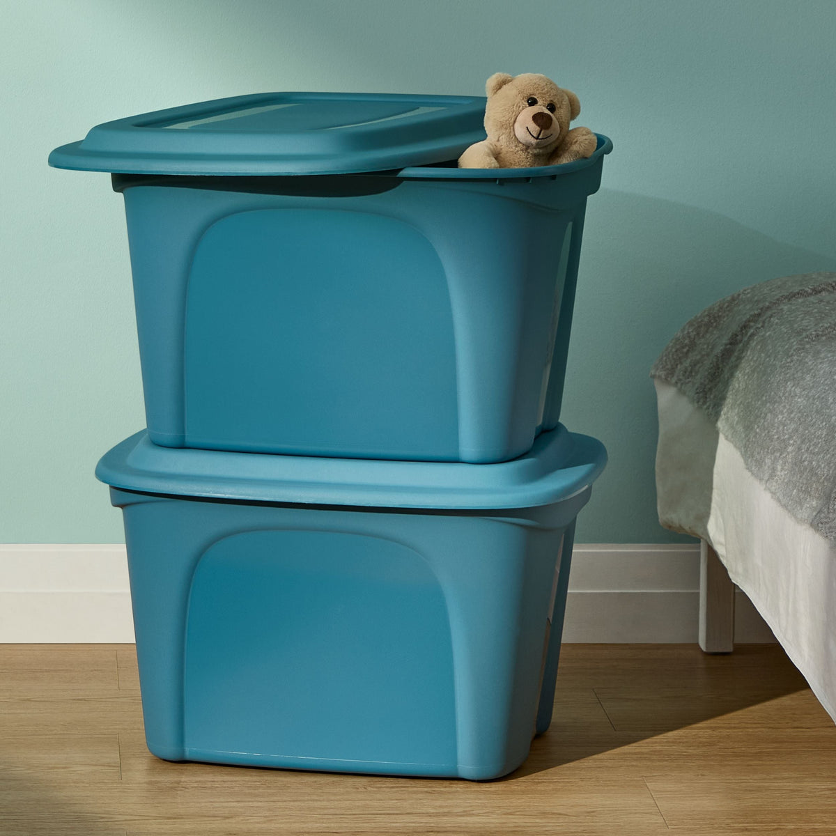 Stackable Storage Box with Lid, 72-L, Blue