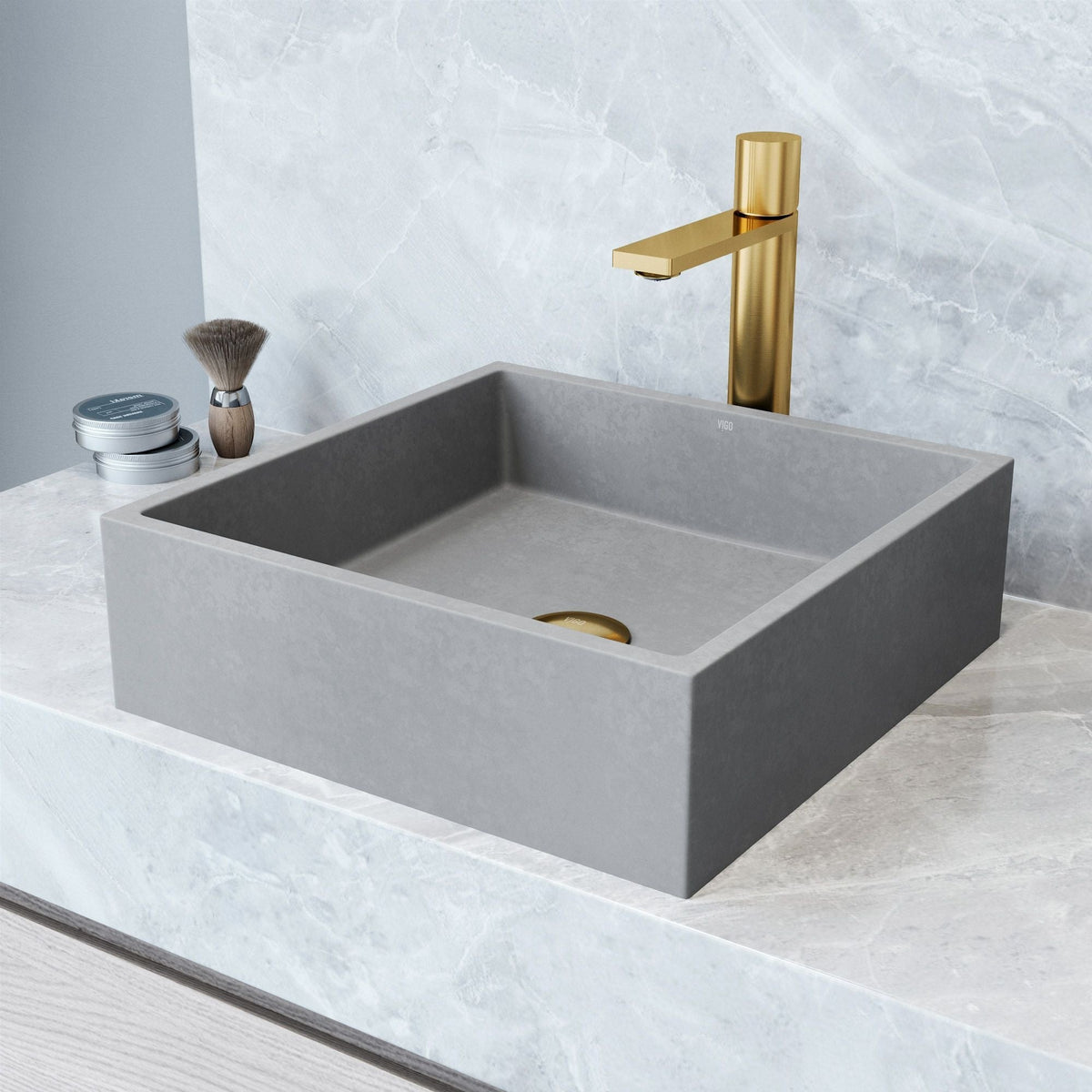 Alhambra Gothic Concreto Stone 15x15-in Deep Grey Bathroom Sink/Basin with Square Vessel