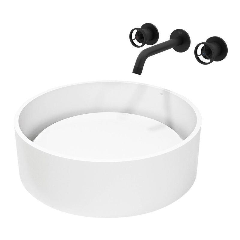 Anvil Round White Composite Bathroom Sink/Basin Set with Cass Wall Mount Faucet and Pop-Up Drain L2295