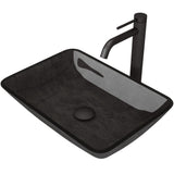 Glass Grey Onyx Bathroom Sink/Basin Set with Matte Black Lexington Faucet and Rectangular Vessel