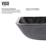 Glass Grey Onyx Bathroom Sink/Basin Set with Matte Black Lexington Faucet and Rectangular Vessel